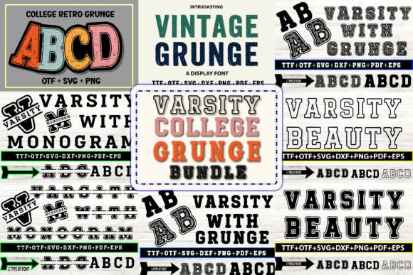 Varsity College Grunge Bundle: A Vibrant Font for Creative Projects